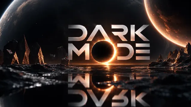 Логотип DARK MODE и затмение над мокрым камнем